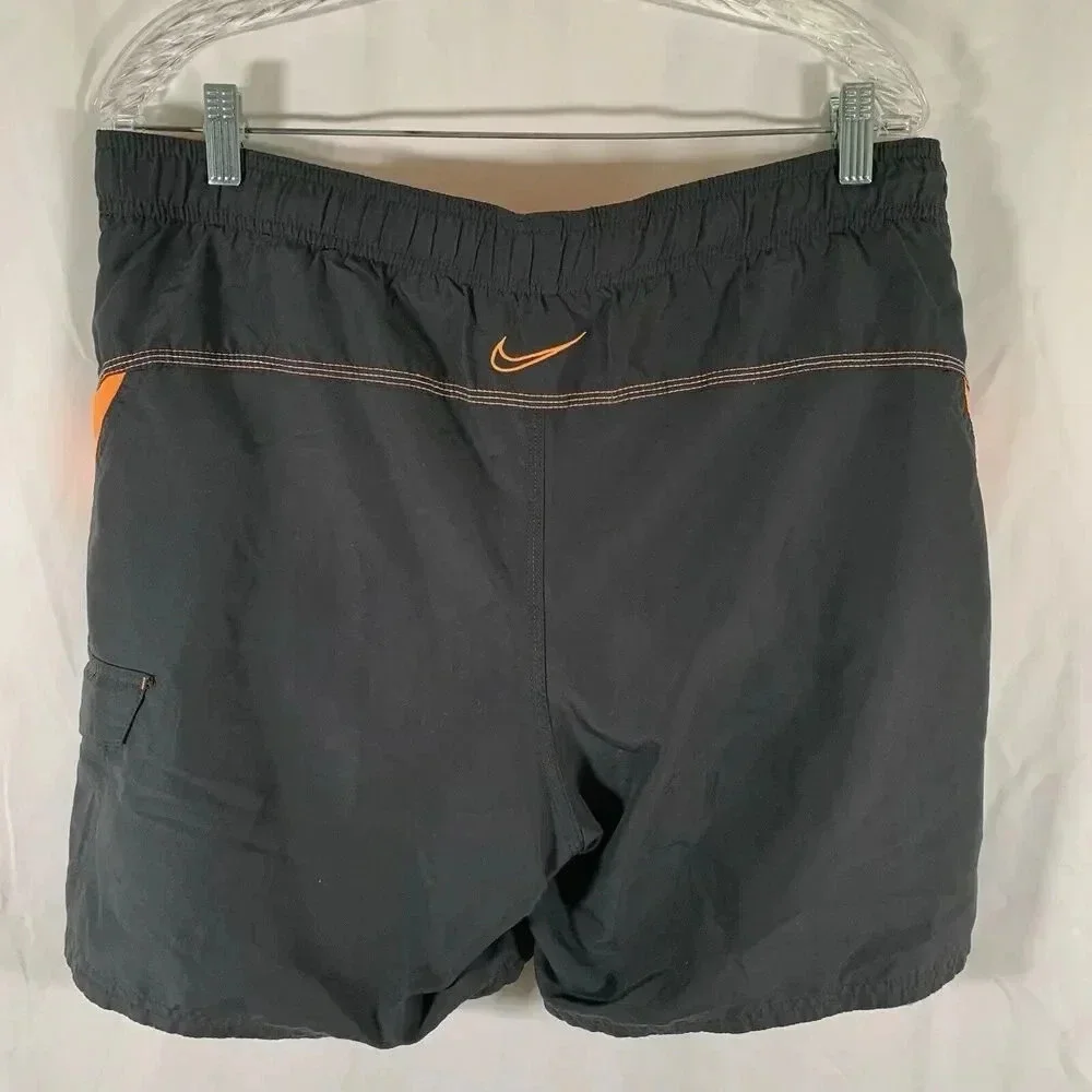 Nike Swim Trunks Men's Medium Grey Orange Lined Drawstring Pockets